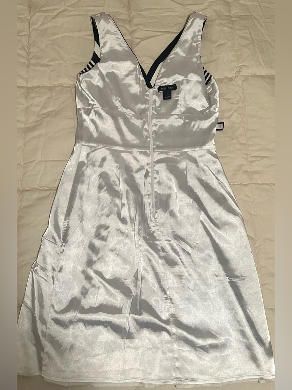 White House Black Market Black & White Striped V-Neck Dress - Picture 12 of 13